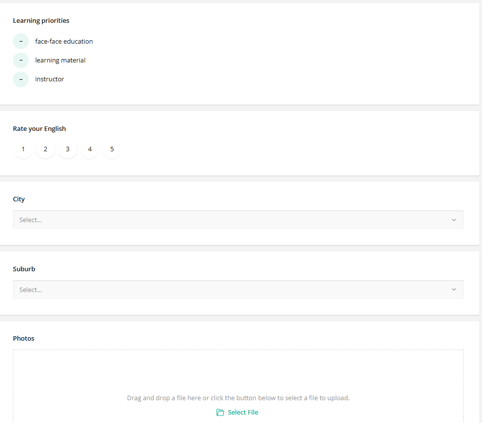 English course expression of interest form