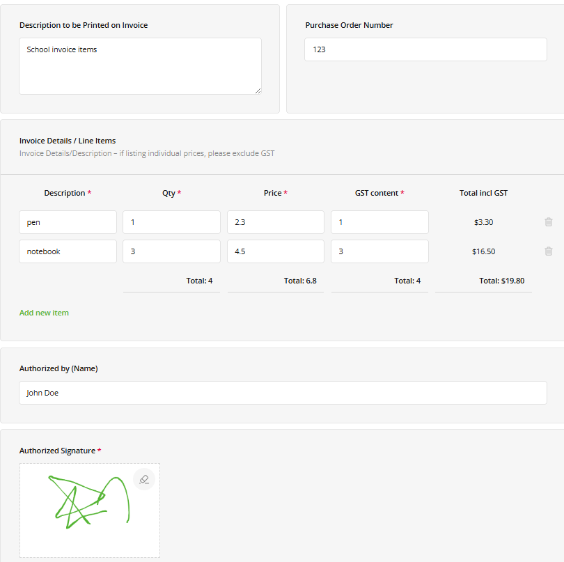 Invoice request form
