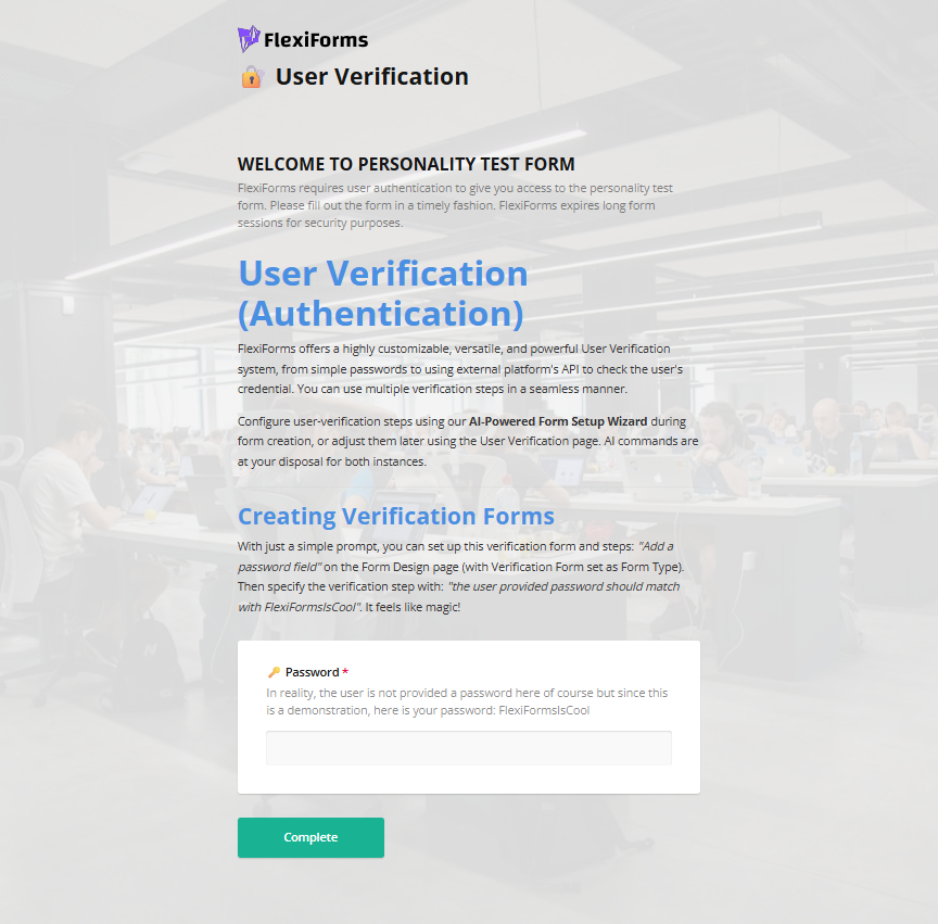 Personality test form