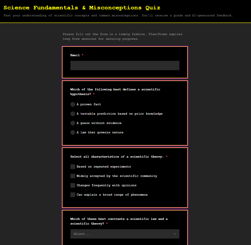 Science knowledge test form