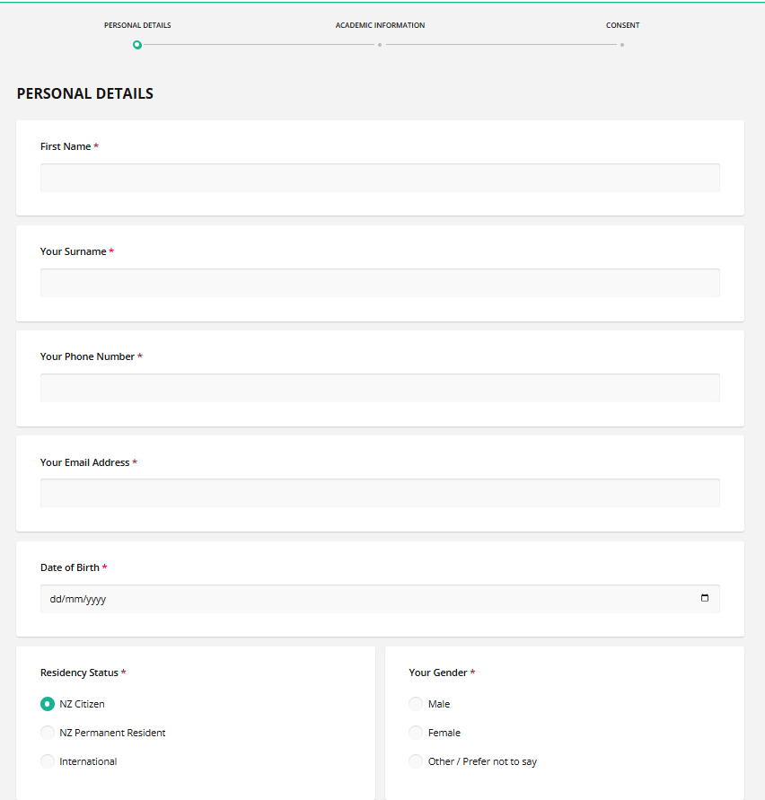 Student admission expression of interest form